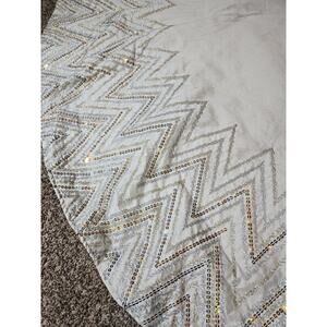 Tahari White W Gold Silver Metallic Accents Tree Skirt 52" Tie